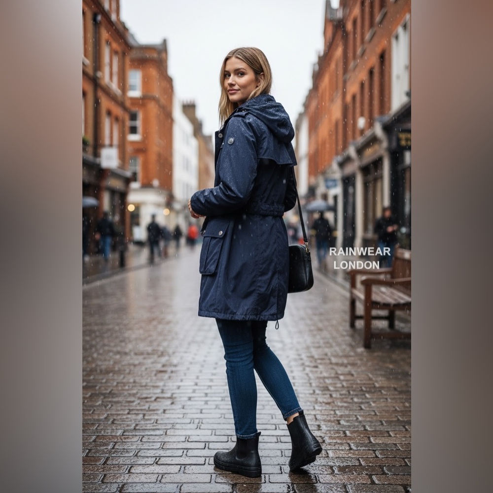 Burberry Brit Navy Blue Hooded Windbreaker Anorak Jacket Raincoat Size 12 US - Picture 3 of 13